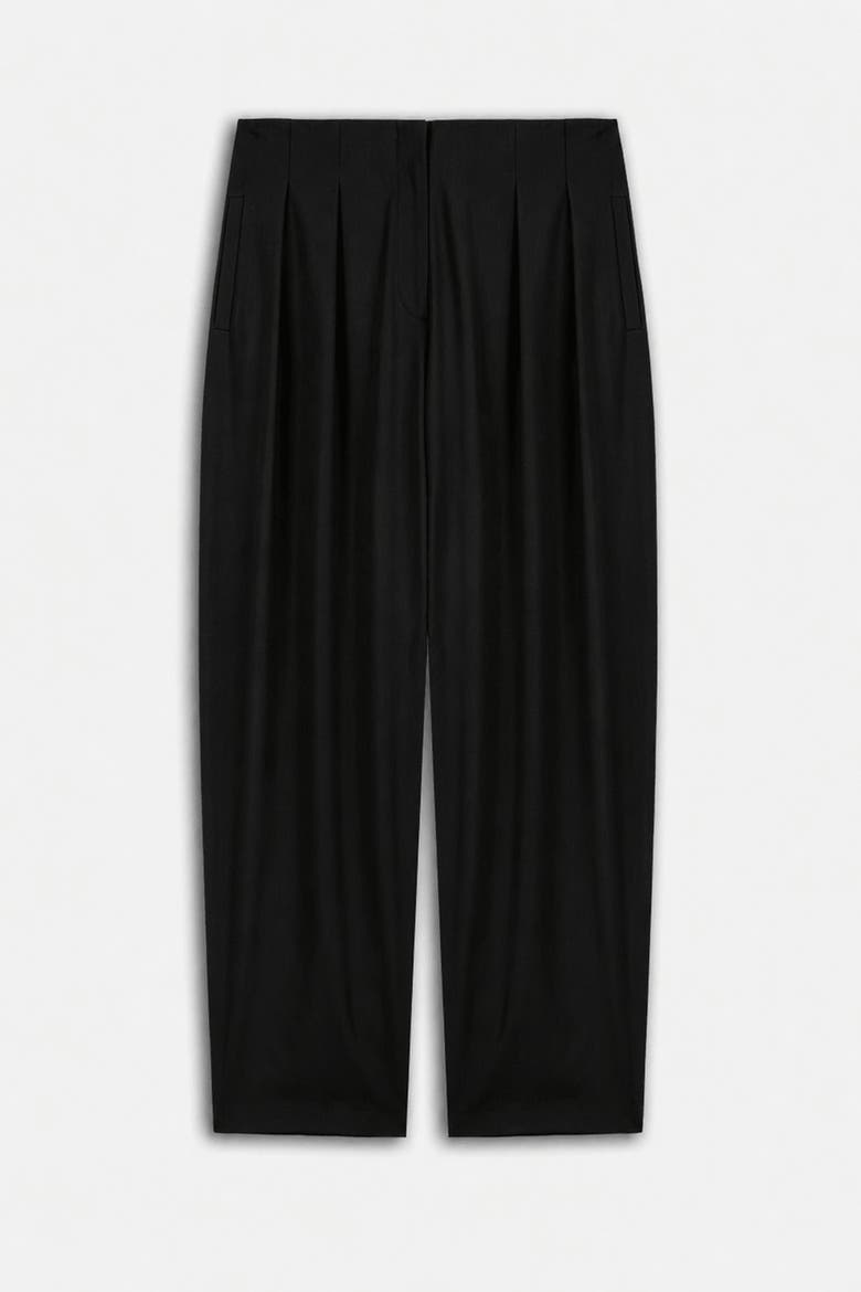 Double Pleat Belted Trousers, Main, color, Black