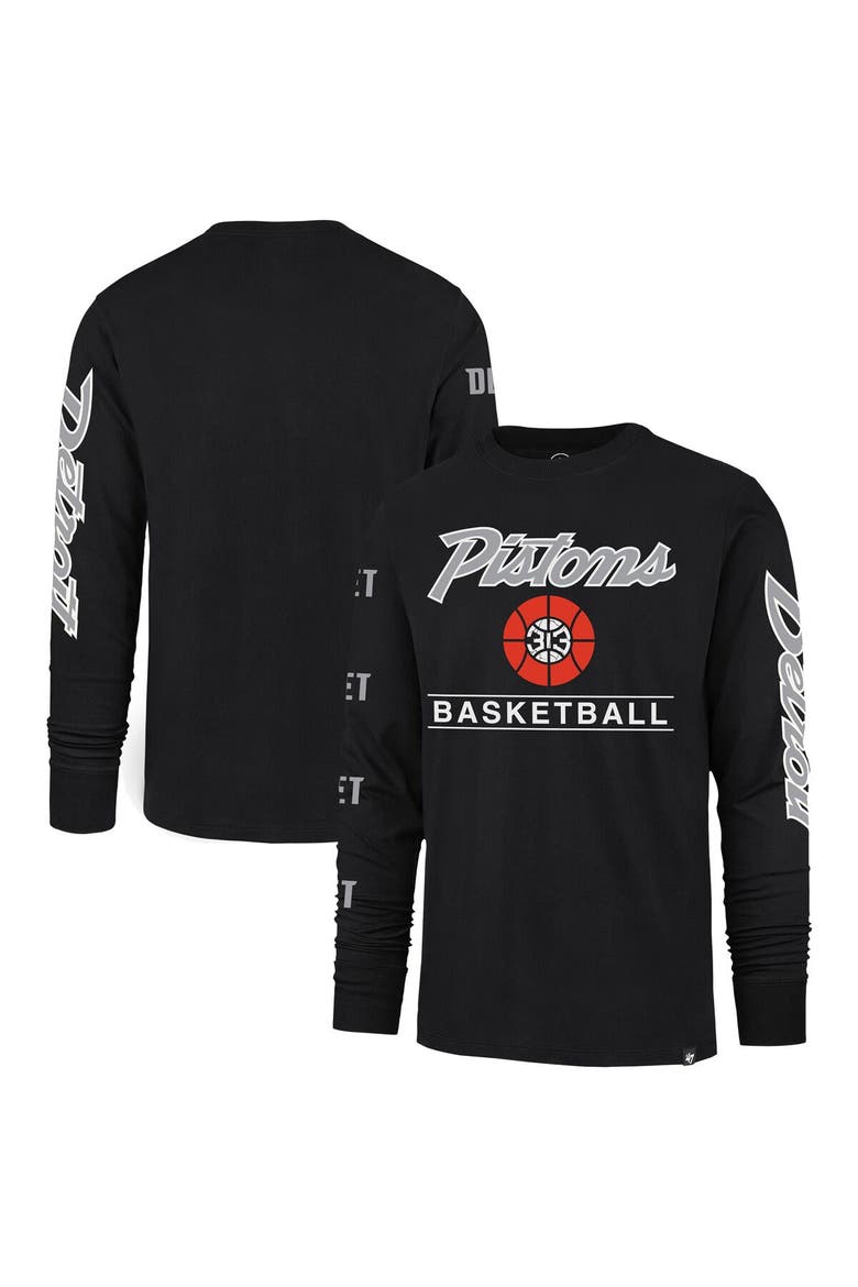 Men's '47 Black Detroit Pistons 2023/24 City Edition Triplet Franklin Long Sleeve T-Shirt, Alternate, color, Black