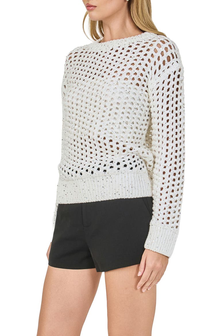 Sequins Open Stitch Sweater, Alternate, color, WHITE
