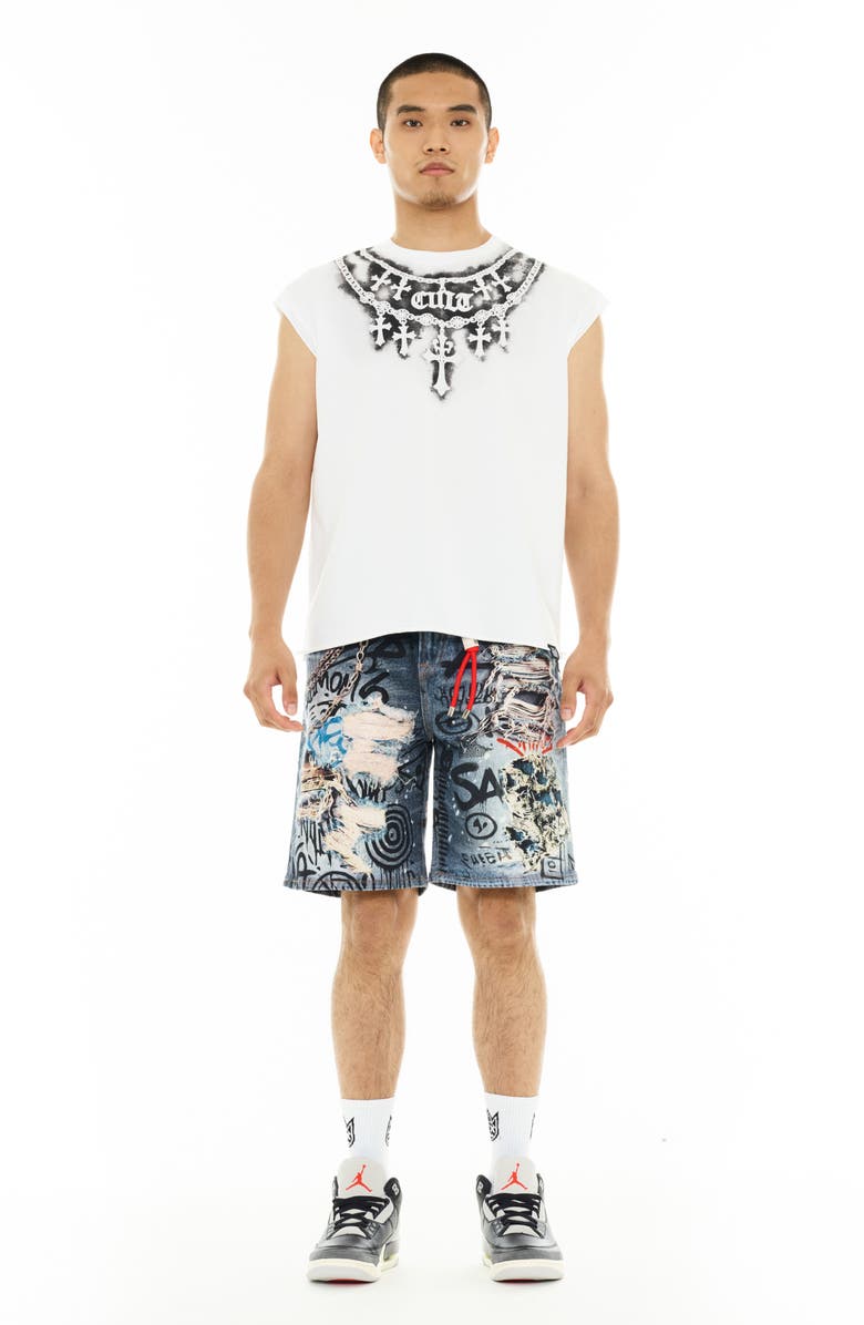 Cult of Individuality Grunge Distressed Denim Shorts, Alternate, color, Digital