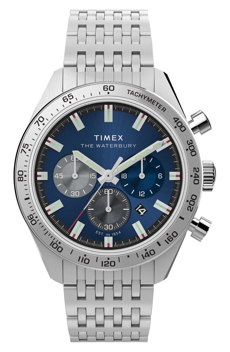 Timex<sup>®</sup> Waterbury Traditional Chronograph Bracelet Watch, 41mm, Main, color, Silver