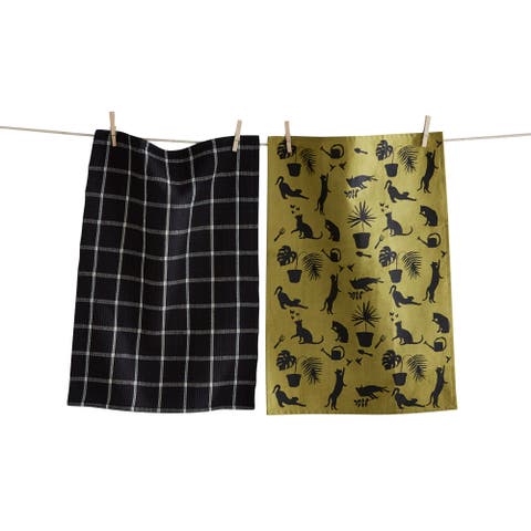 Garden Cat Dishtowel Set of 2 Summer Green Cotton Towels
