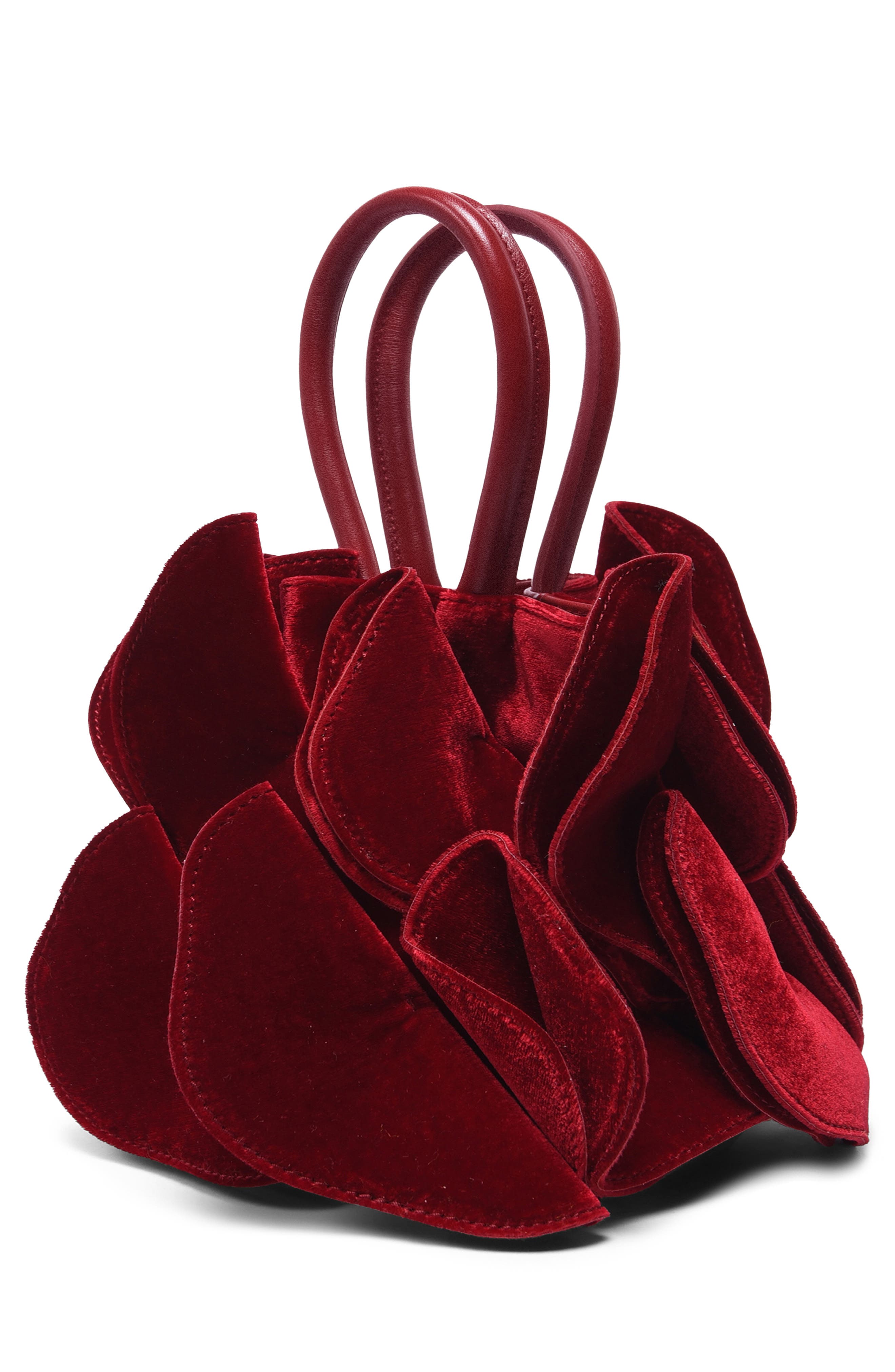 Velvet Flower Leather Handbag, Alternate, color, MERLOT