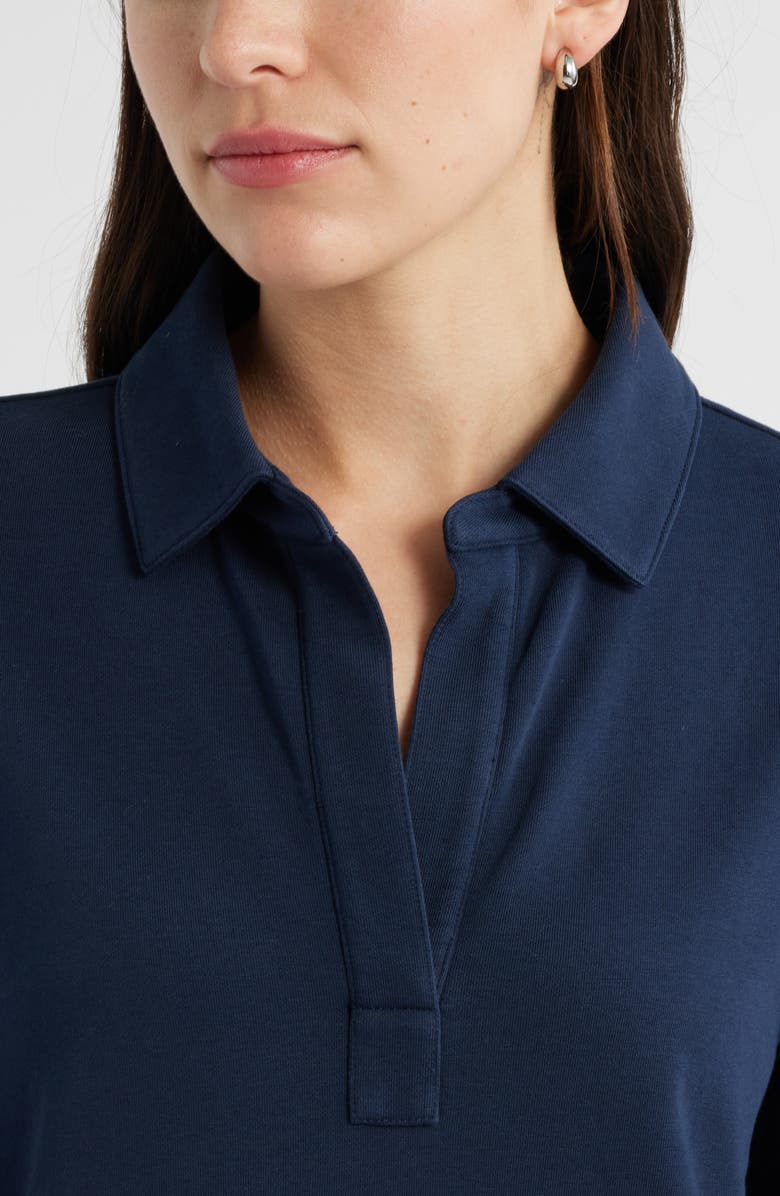 Caslon<sup>®</sup> Long Sleeve French Terry Polo Dress, Alternate, color, Navy Still