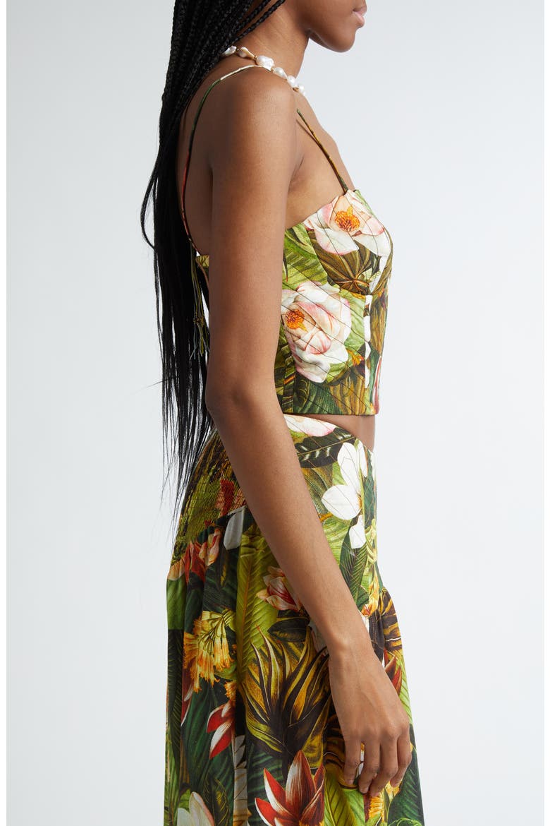 Botanical Forest Convertible Strap Linen Blend Corset Top, Alternate, color, BOTANICAL FOREST MUL