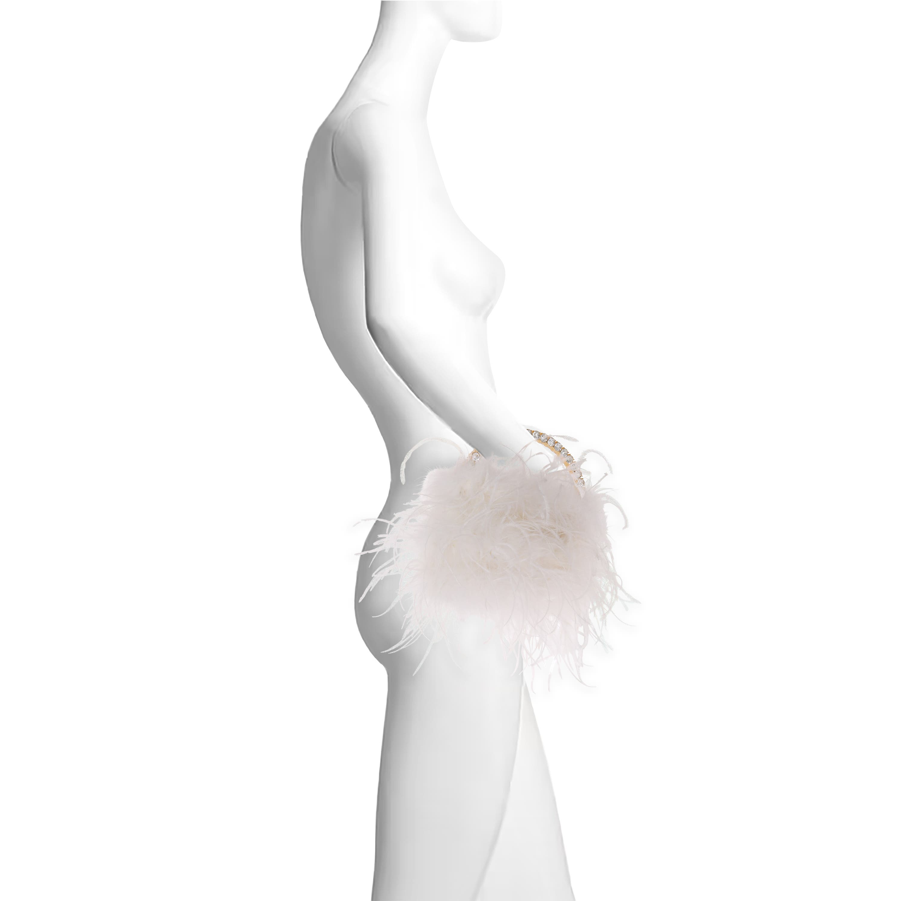 Raven Ostrich Feather Pouch Halfmoon Handle, Alternate, color, Ivory
