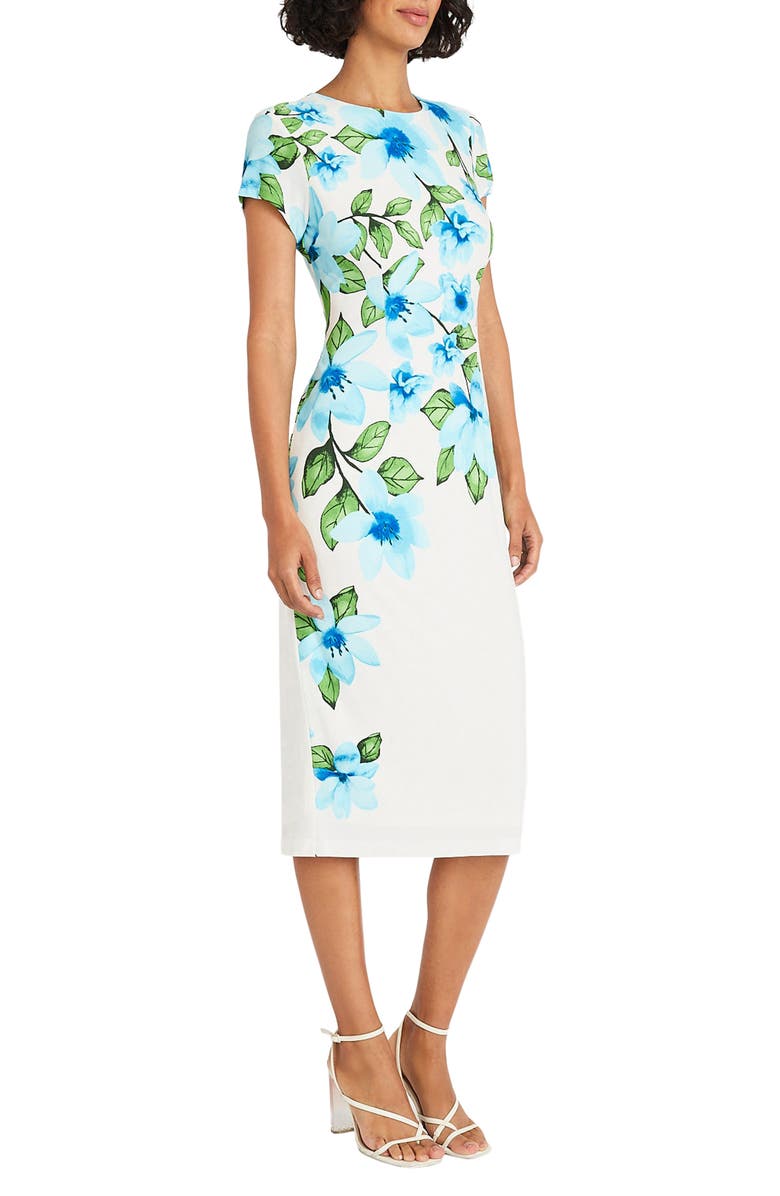 Maggy London Floral Midi Sheath Dress, Alternate, color, Ivory/ Aqua Blue