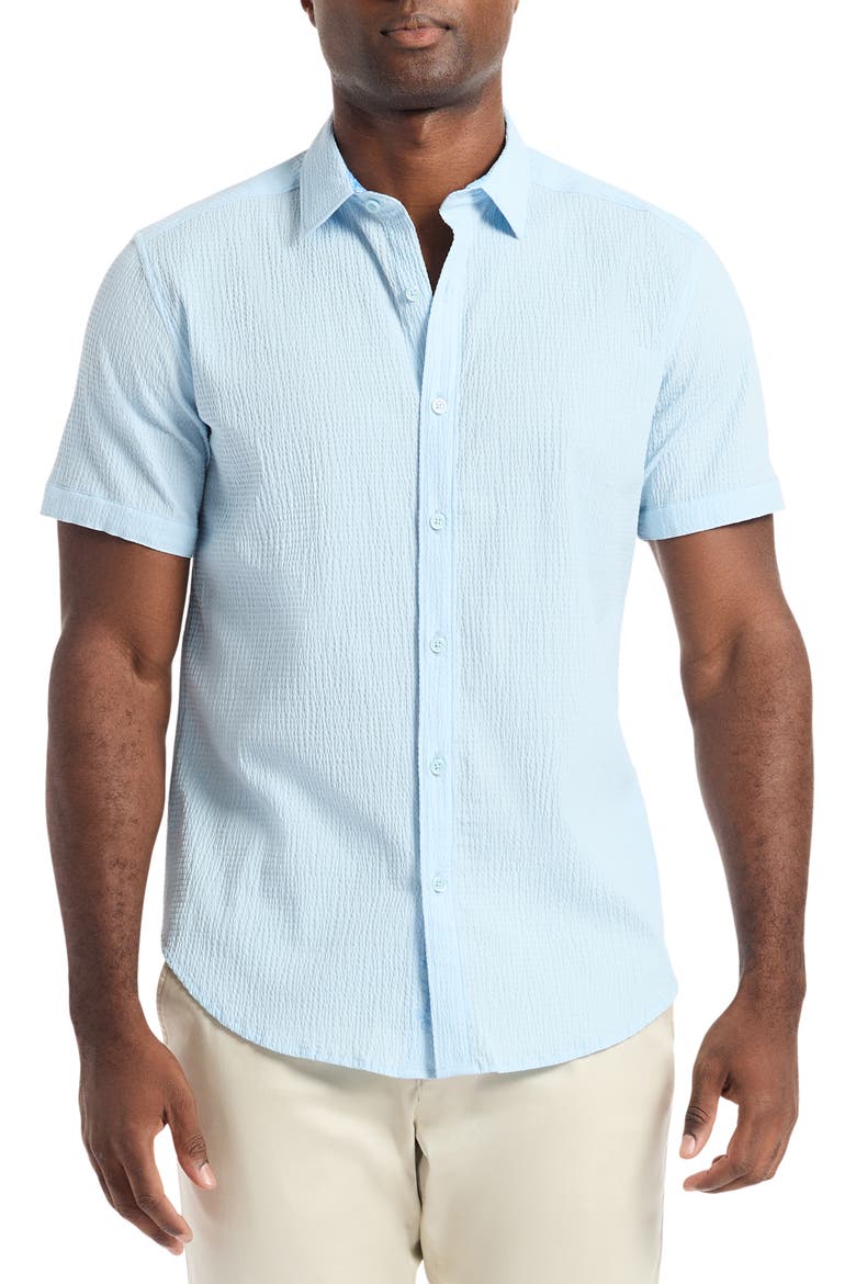 Harbor Short Sleeve Stretch Cotton Button-Up Shirt, Main, color, LIGHT BLUE