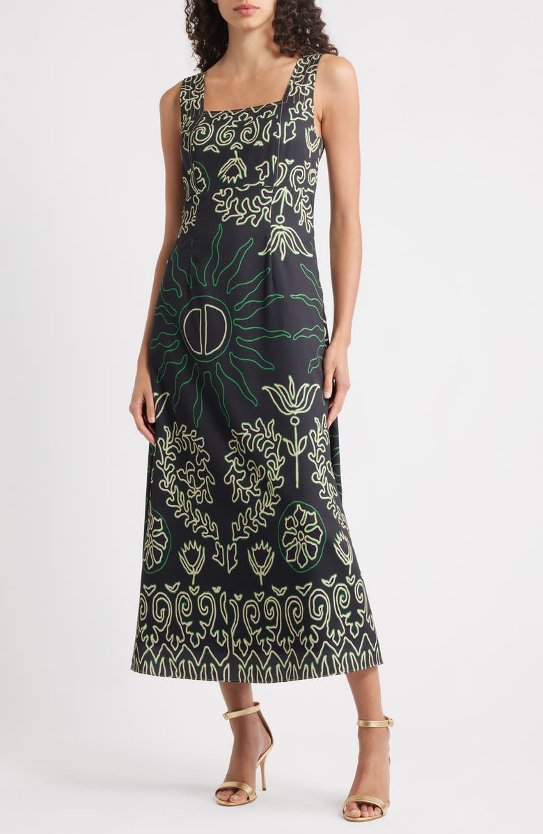 CIEBON Enza Floral Print A-Line Dress, Main, color, Black/ Green