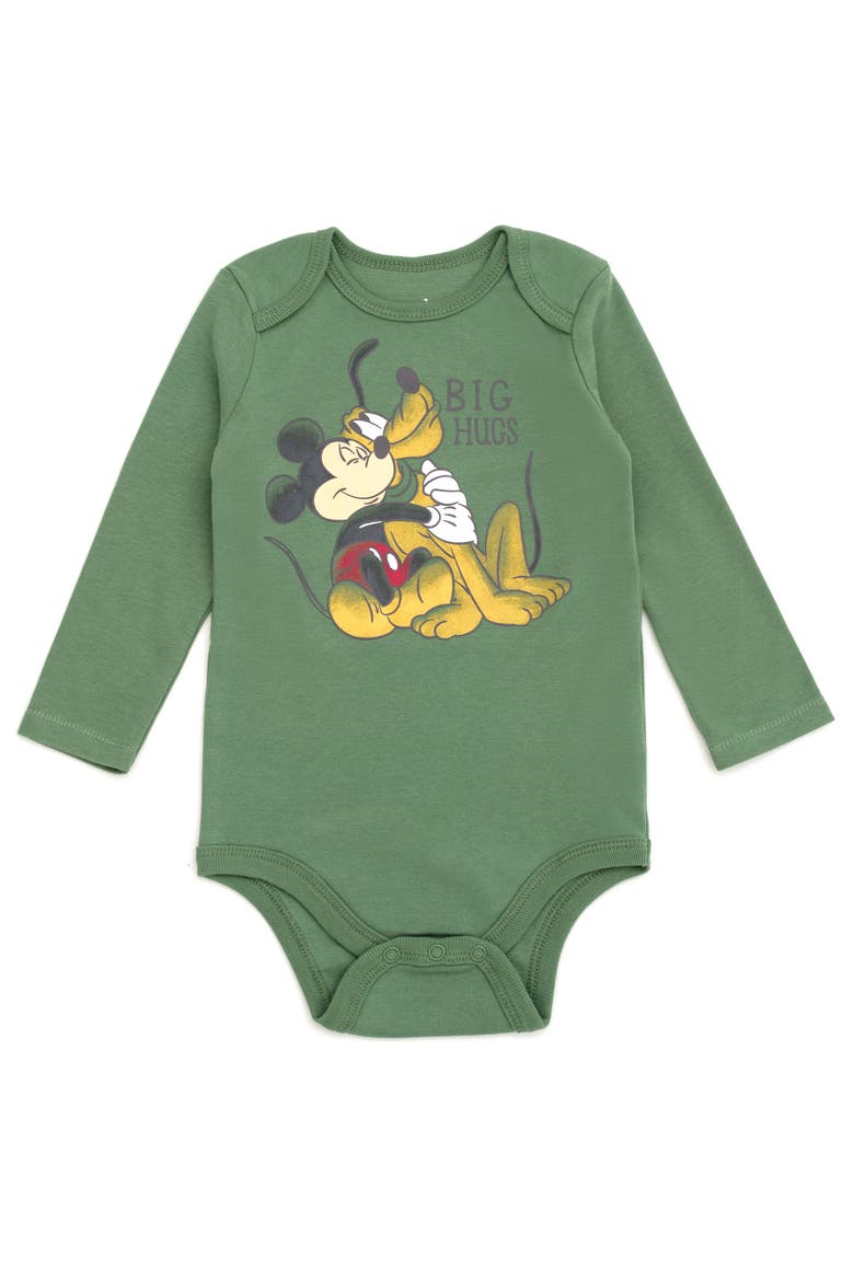 Mickey Mouse 3-Pack Long Sleeve Bodysuits, Alternate, color, Mickey Green Orange