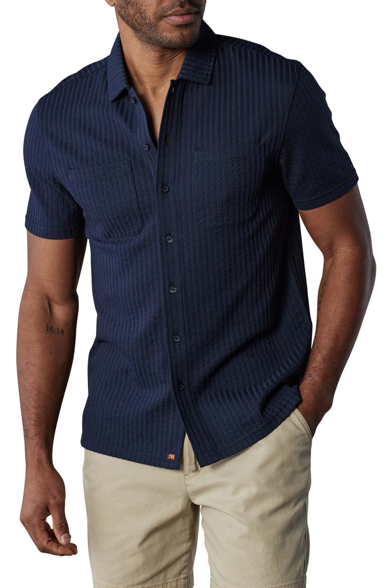 Getaway Short Sleeve Knit Button-Up Shirt, Main, color, NAVY