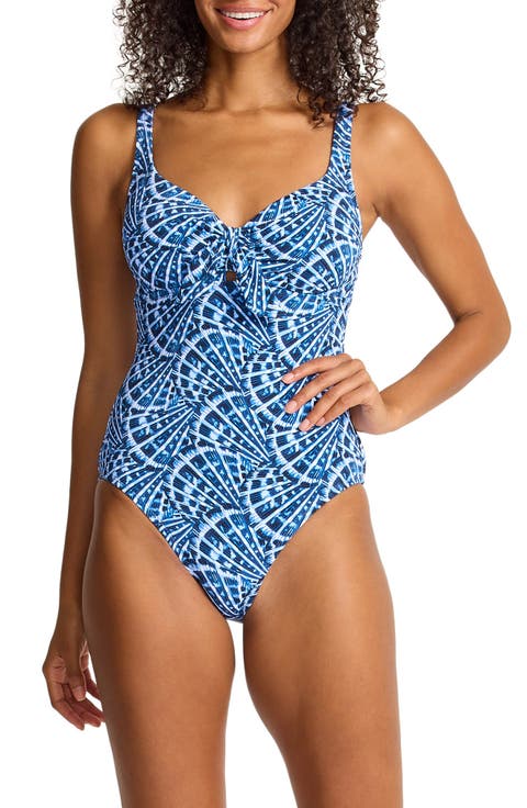 Island Cays Shell Cove Tie Front One-Piece Swimsuit