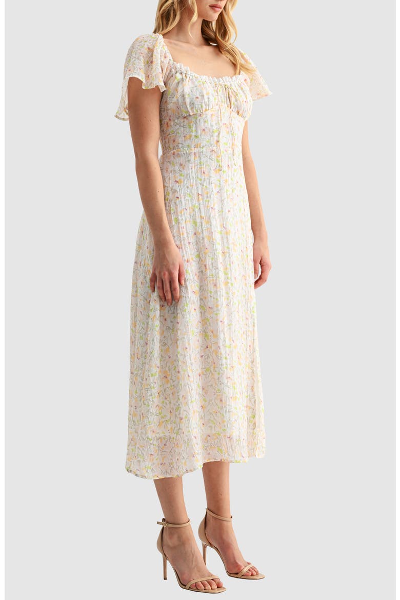 Floral Flutter Sleeve A-Line Dress, Alternate, color, YELLOW FLORAL