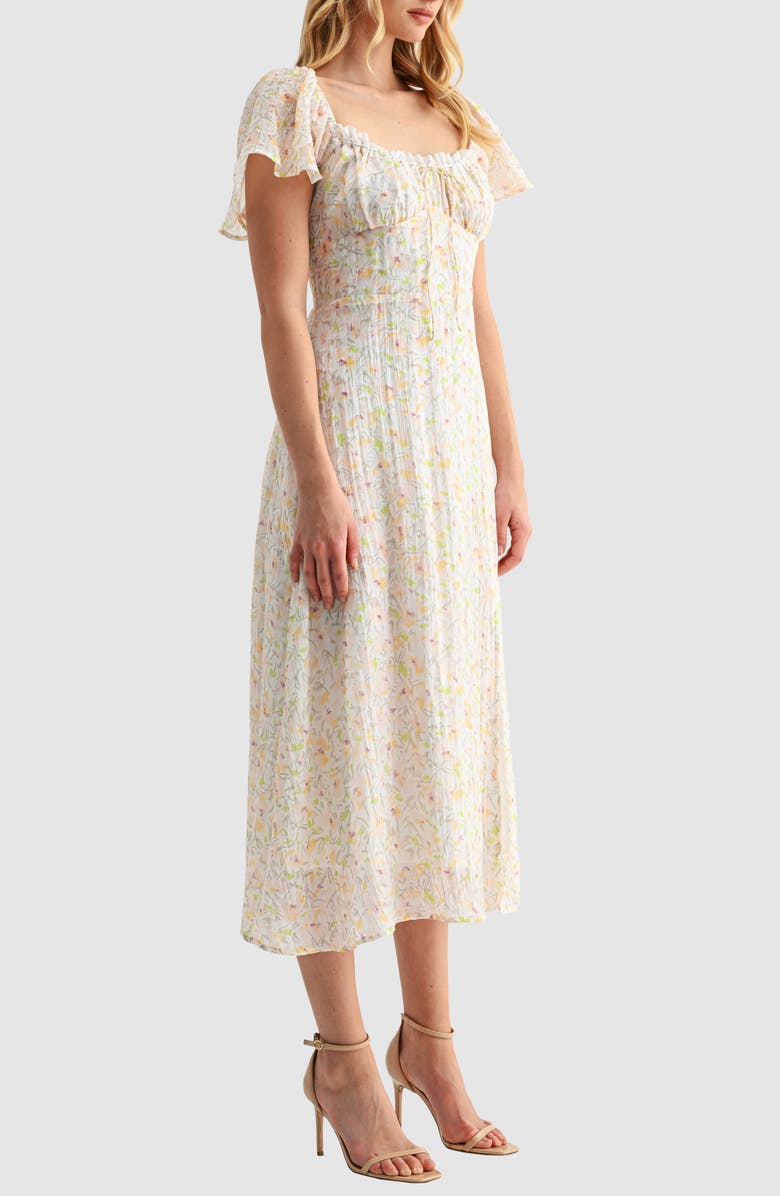 Lush Floral Flutter Sleeve A-Line Dress, Alternate, color, Yellow Floral