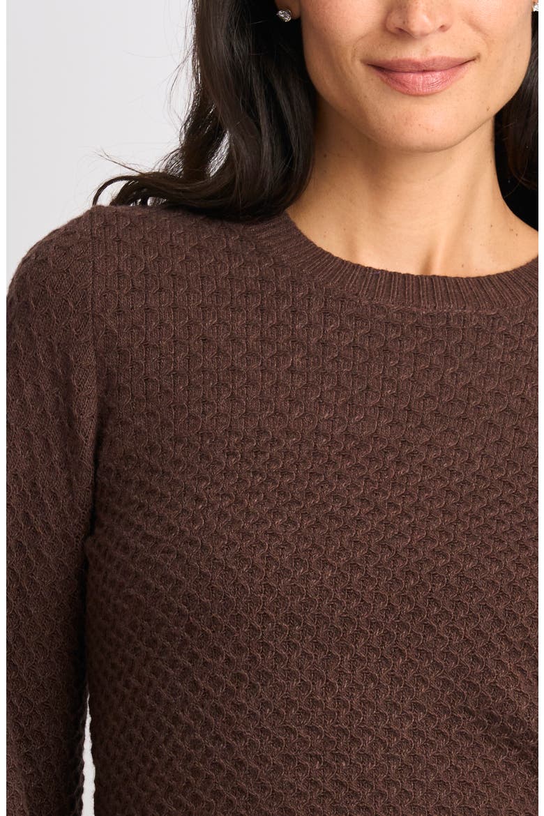 Honeycomb Stitch Puff Sleeve Sweater, Alternate, color, CHARCOAL BROWN