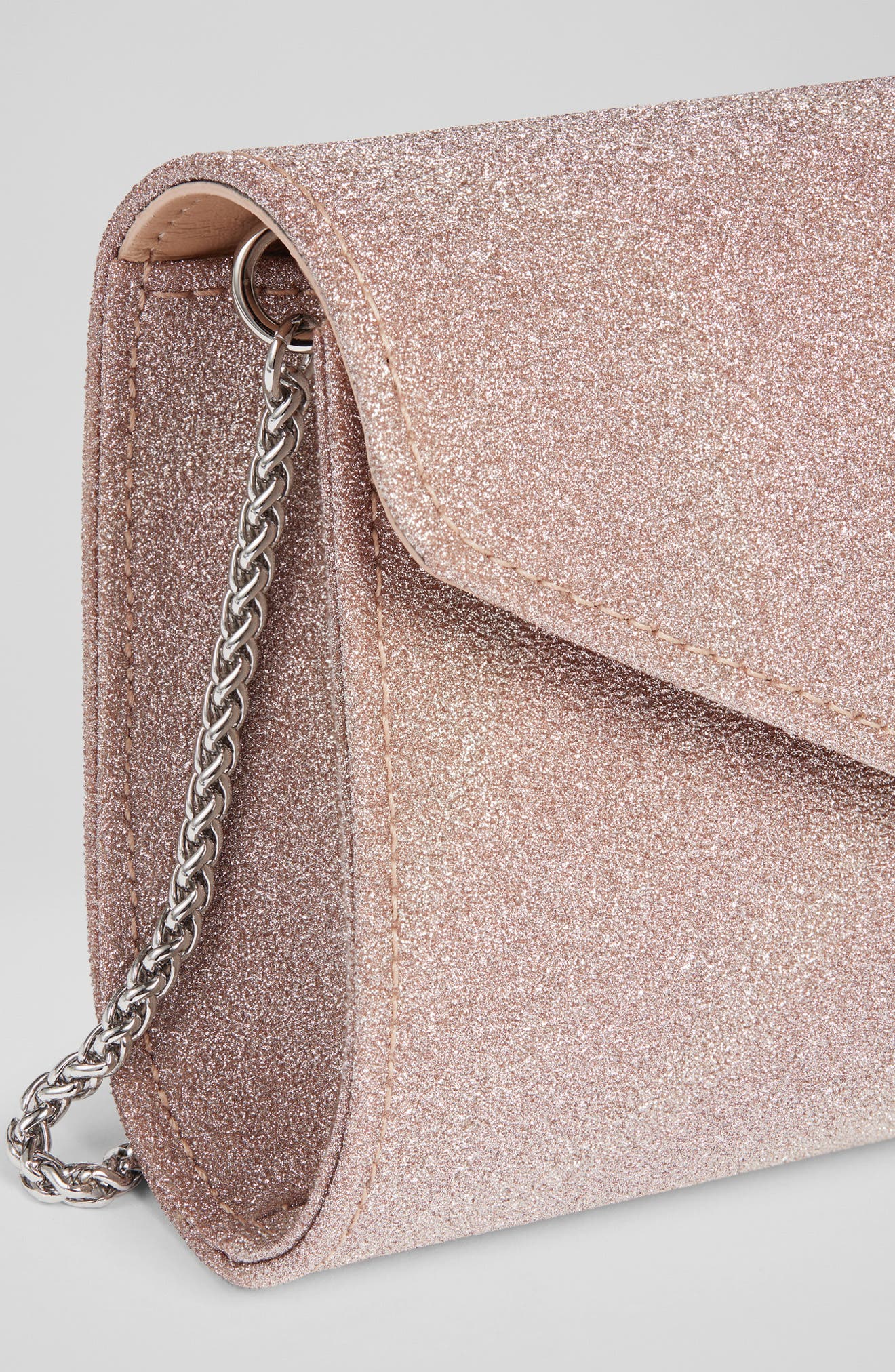 LK Bennett Lucille Glitter Envelope Clutch, Alternate, color, Lipstick Pink
