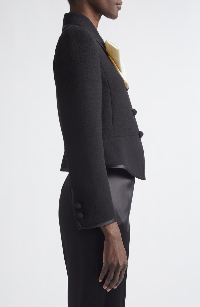 Valentino Bow Front Virgin Wool Crepe Crop Jacket, Alternate, color, Black