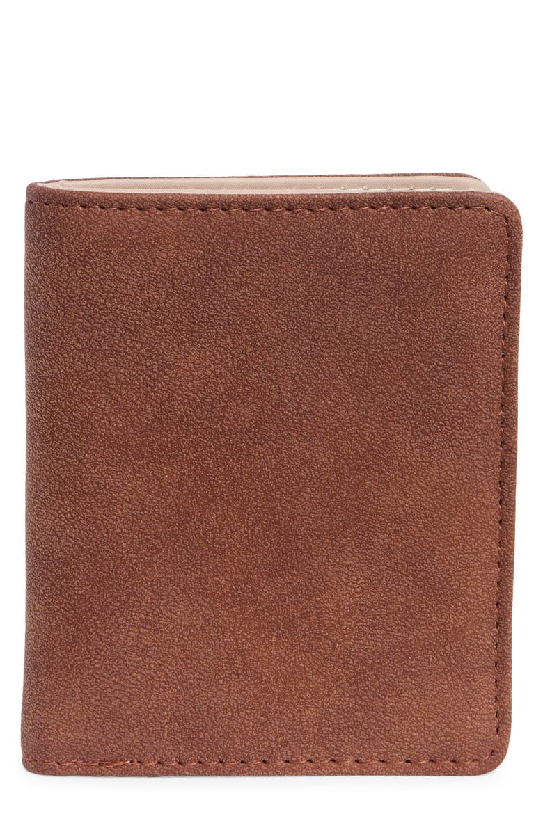Faux Suede Bifold Card Case, Main, color, COFFEE SUEDE