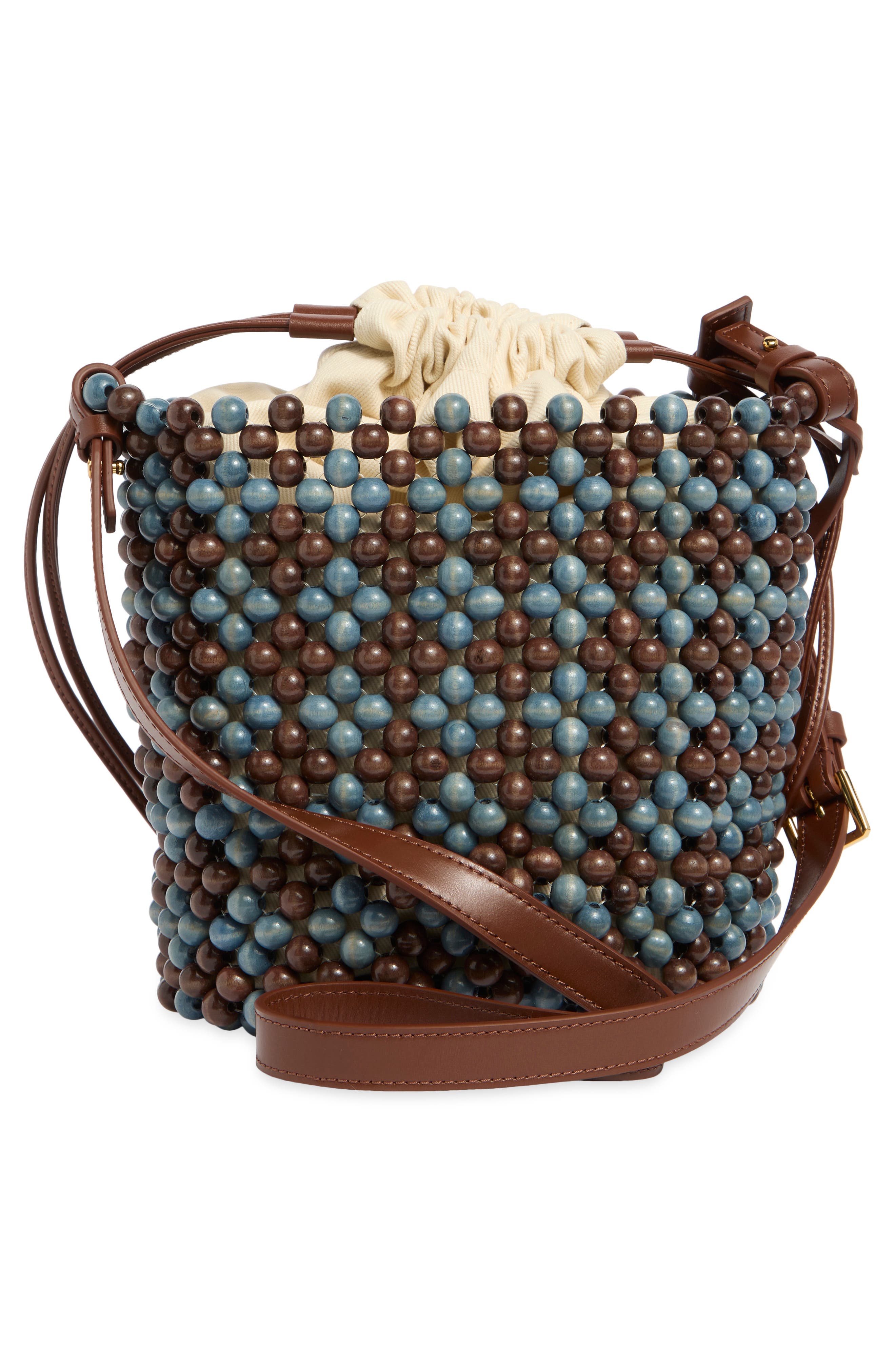 Wood Bead Bucket Bag, Alternate, color, FADED DENIM/ BRUNETTE