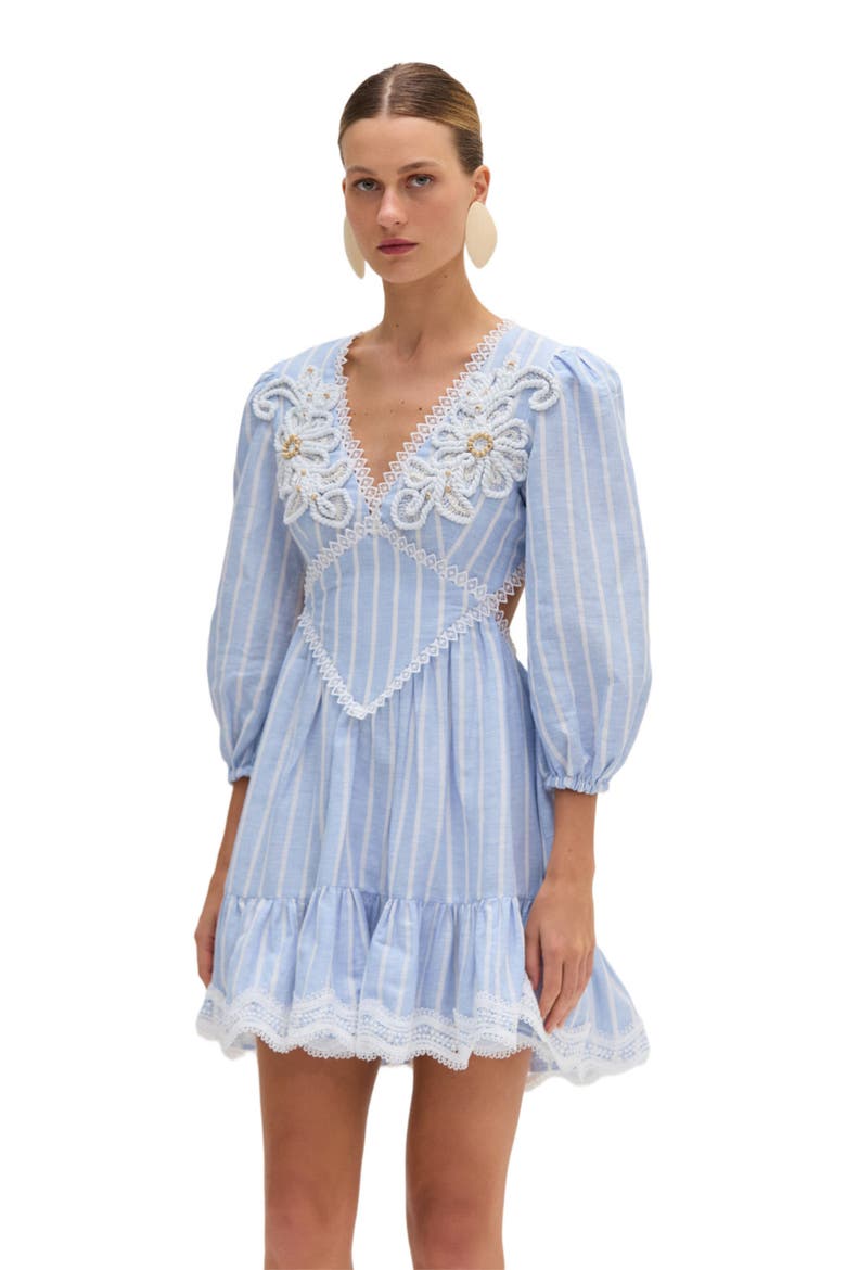 Marine Linen Mini Dress, Alternate, color, BLUE