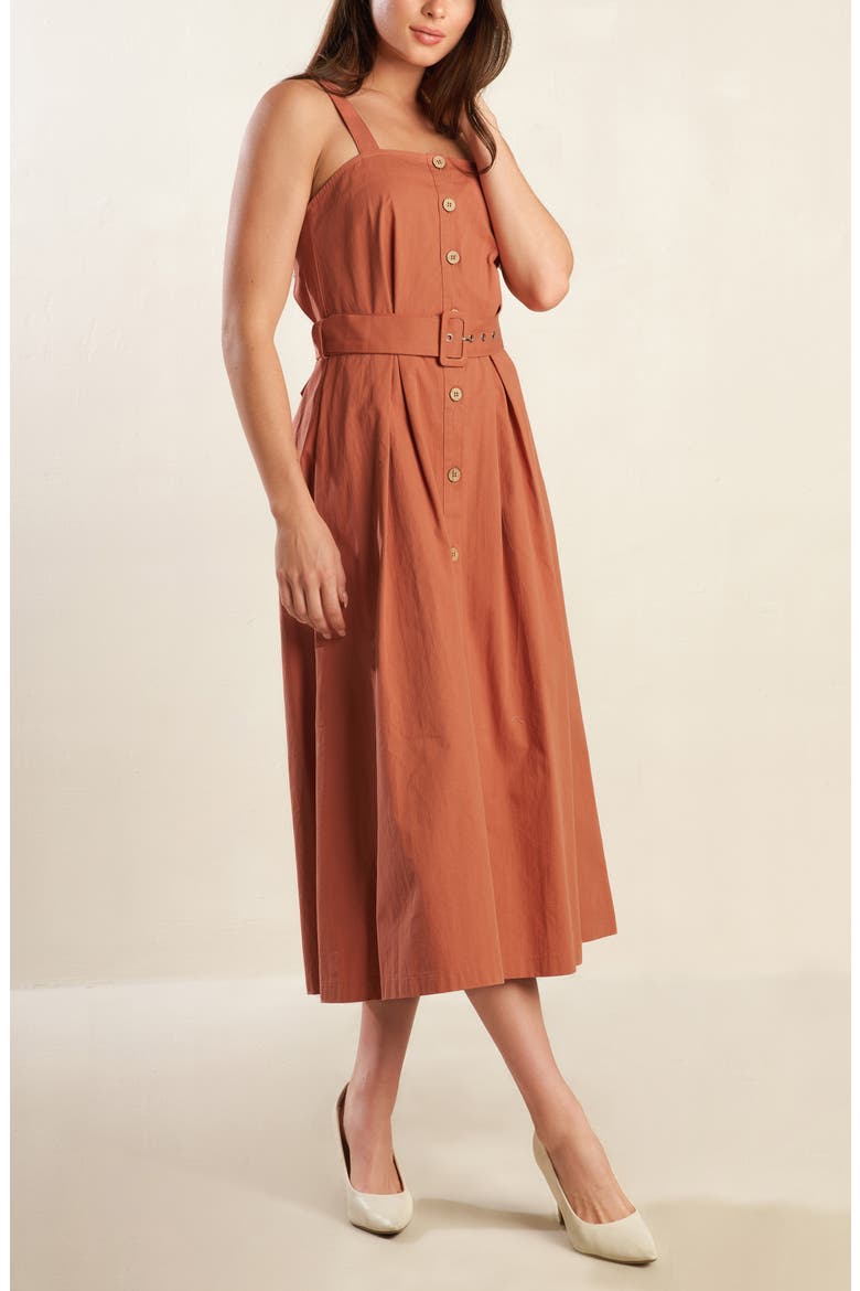 Cotton Sleeveless Midi Dress, Alternate, color, RUST