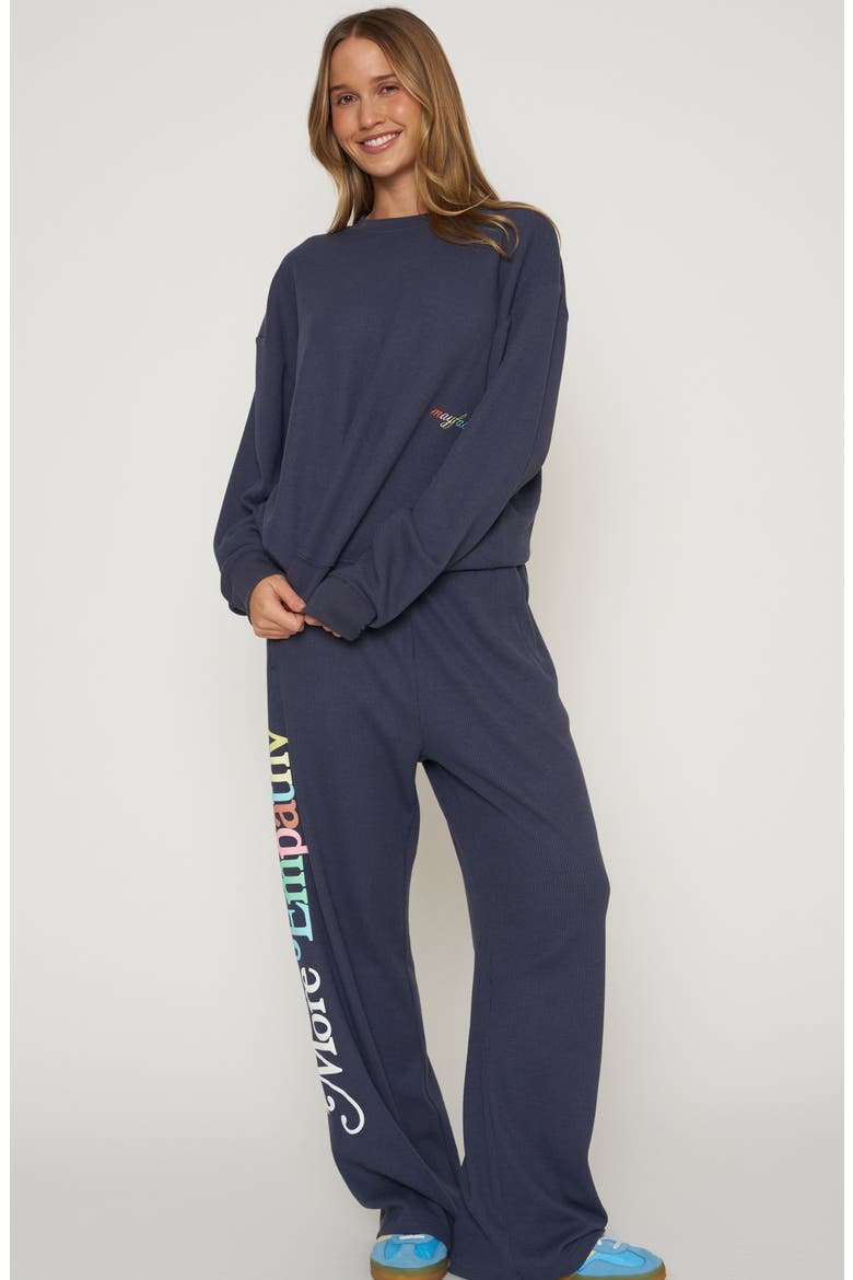 World Needs Empathy Waffle Knit Fleece Graphic Sweatshirt, Alternate, color, NAVY BLUE