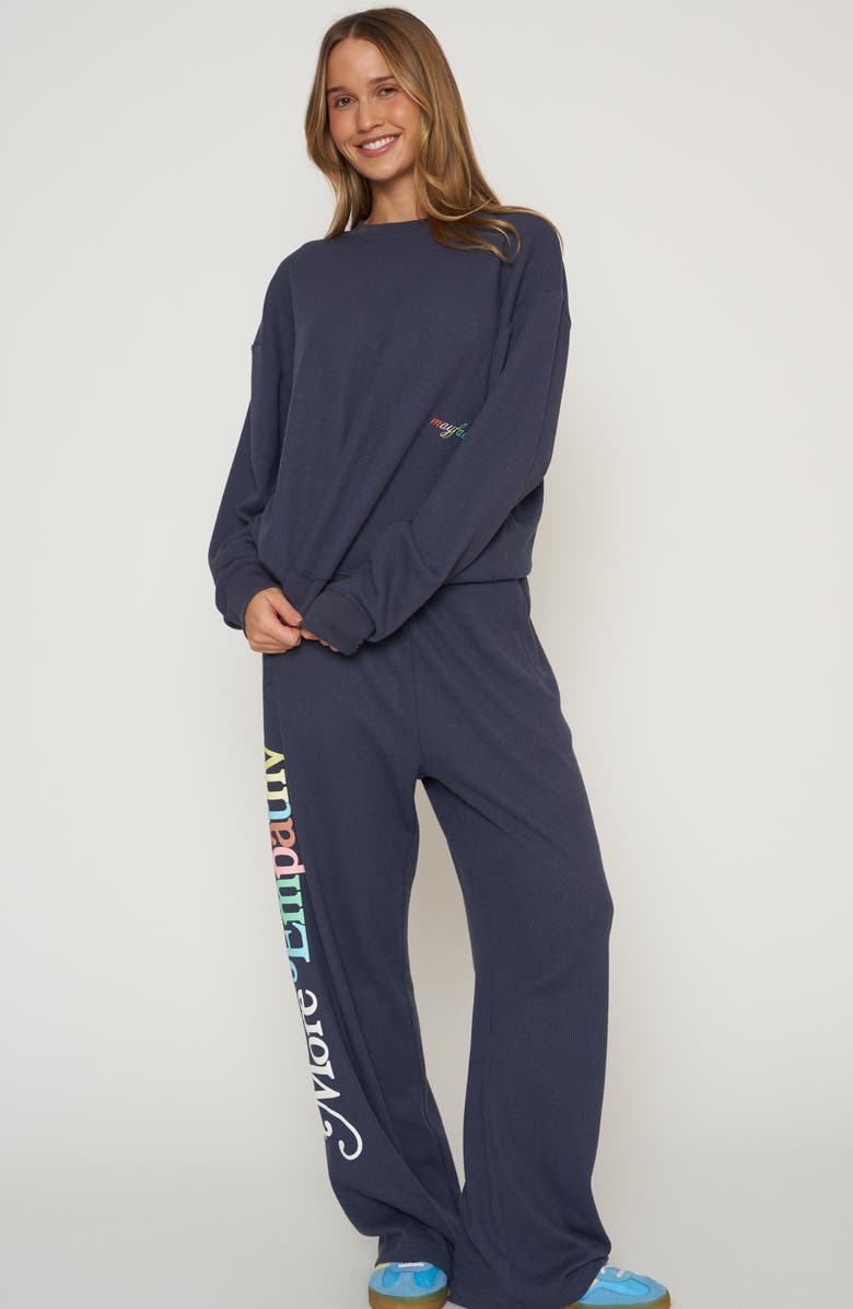 THE MAYFAIR GROUP World Needs Empathy Waffle Knit Fleece Graphic Sweatshirt, Alternate, color, Navy Blue