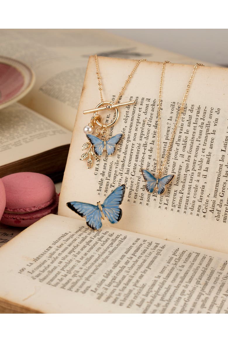 Enamel Blue Butterfly Short Necklace, Alternate, color, Multi & Gold