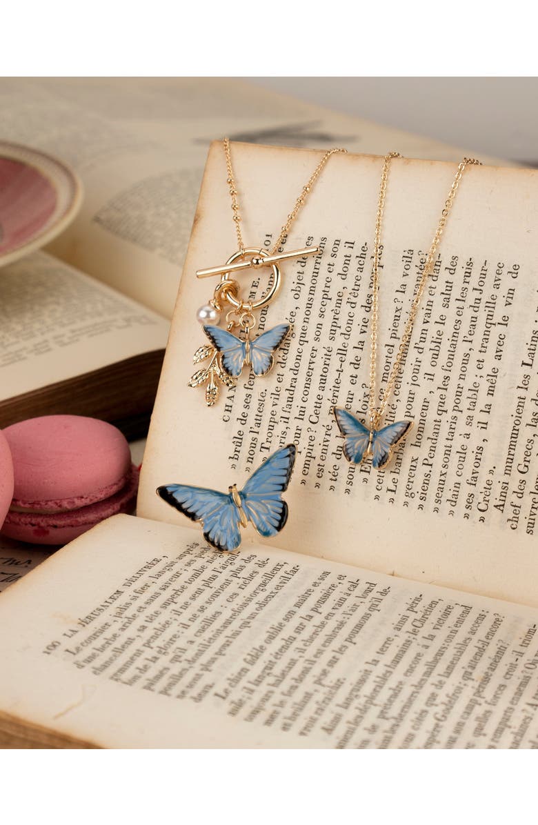 Fable England Enamel Blue Butterfly Short Necklace, Alternate, color, Multi & Gold