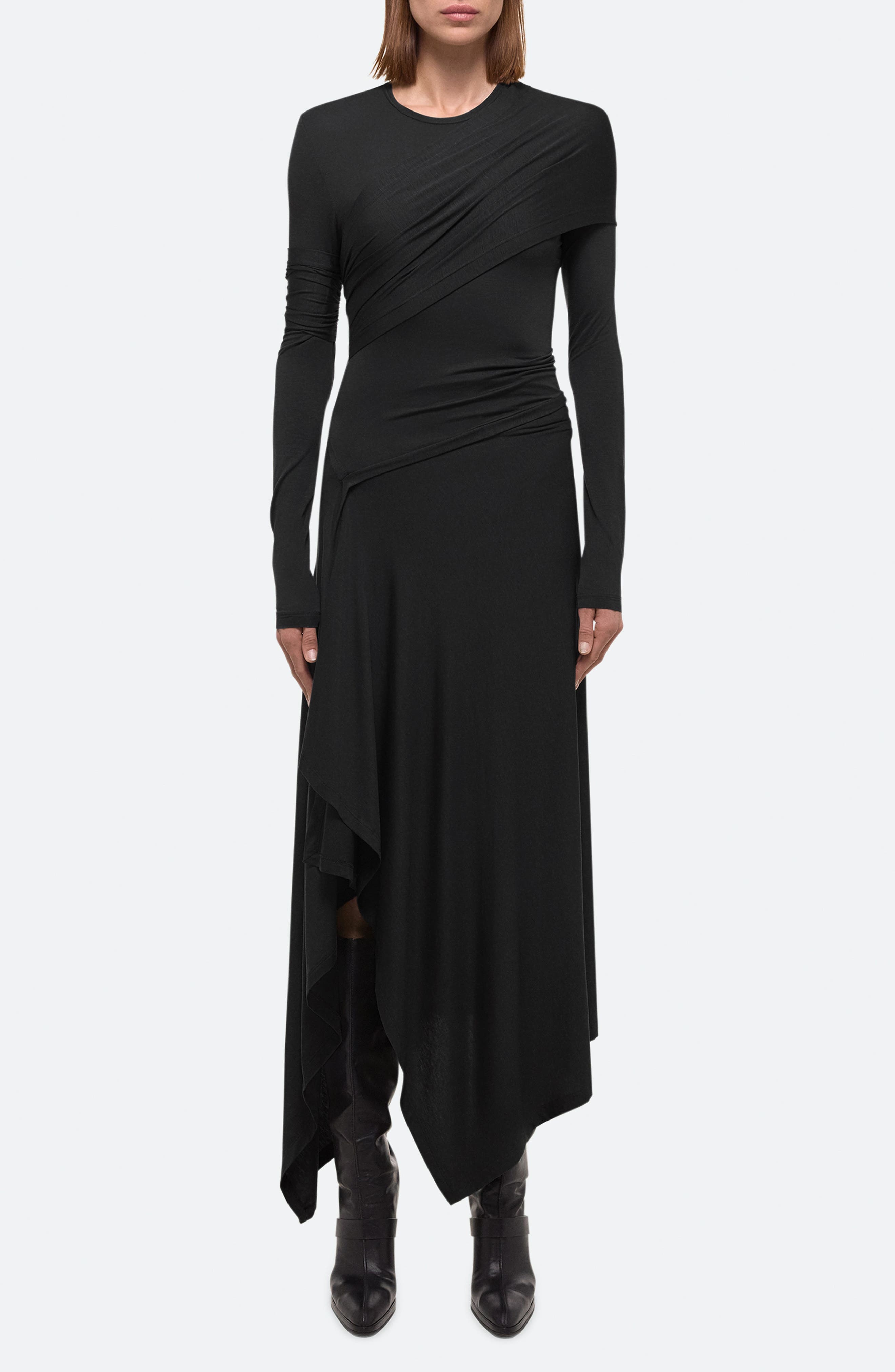 Helmut Lang Protection Draped Asymmetric Long Sleeve Dress
