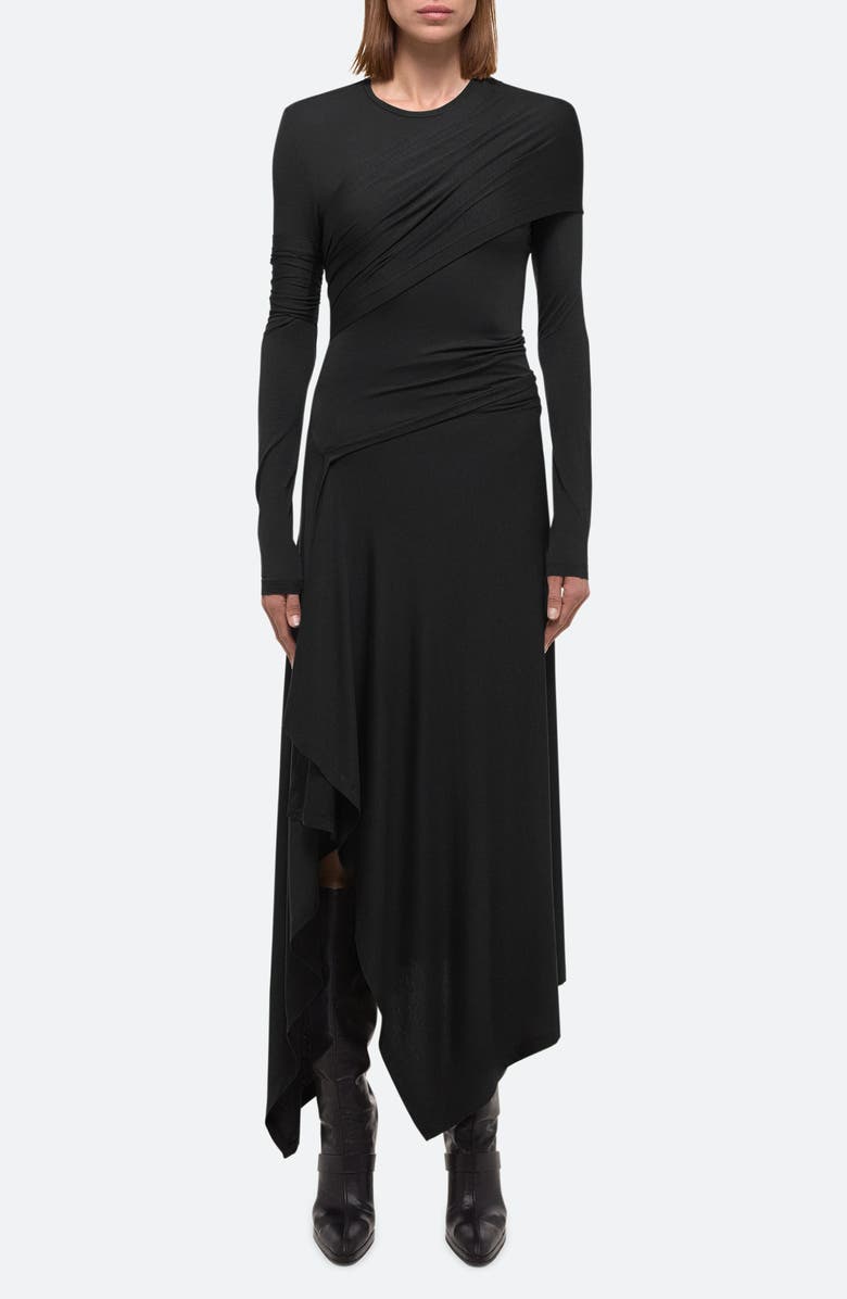 Helmut Lang Protection Draped Asymmetric Long Sleeve Dress, Main, color, 