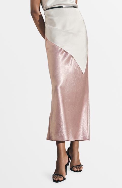 Crinkled Satin Midi Skirt (Regular & Plus)