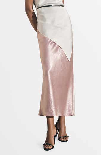 Crinkled Satin Midi Skirt