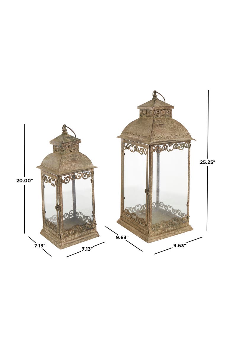 Set of 2 Lantern Candleholders, Alternate, color, BROWN