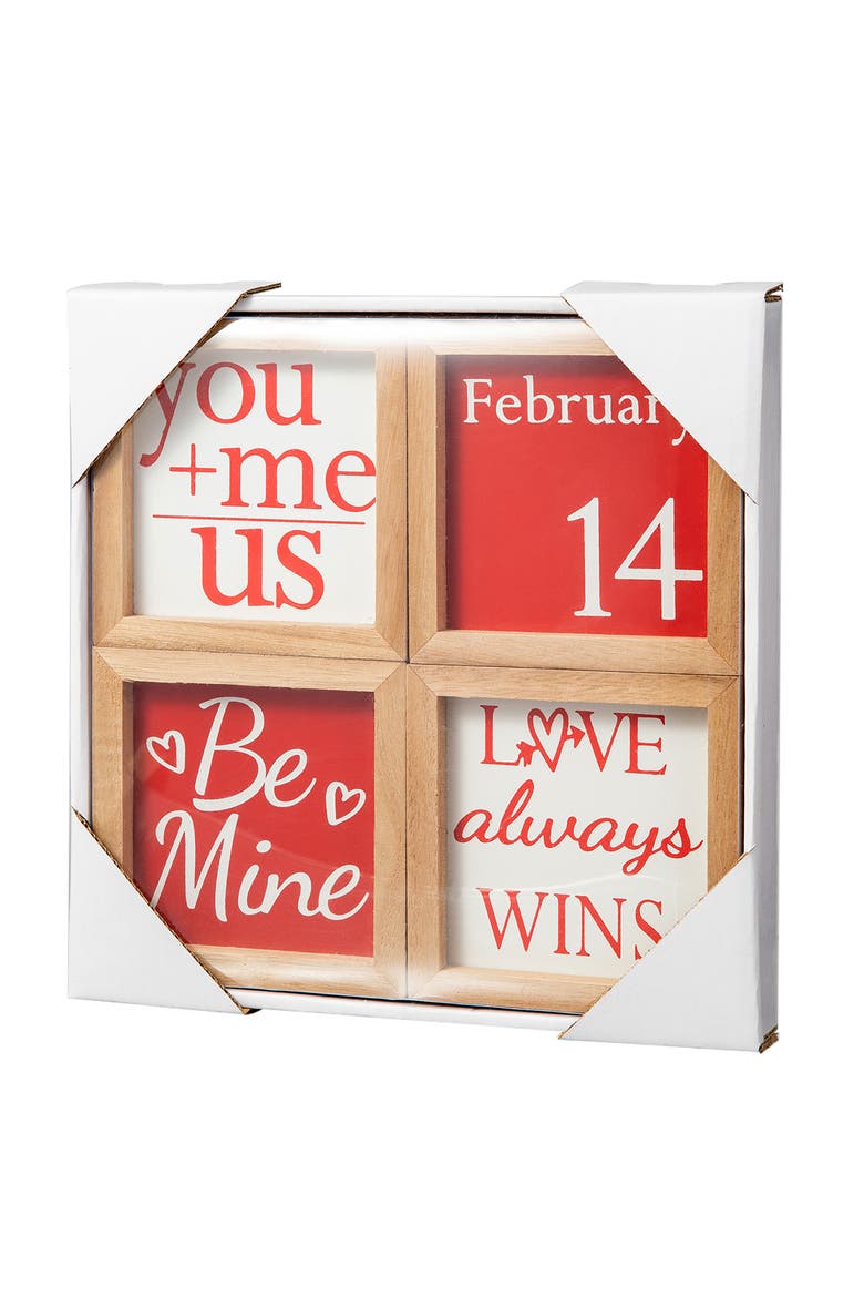 4"H Set of 4 Valentine's Wooden Block Table Decor, Alternate, color, Red