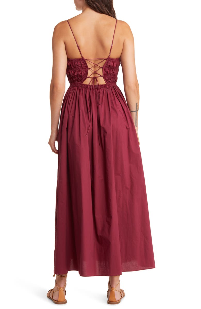 MOON RIVER Smocked Tie Back Midi Dress, Alternate, color, Burgundy