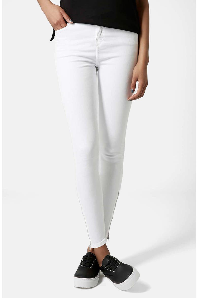 Moto 'Jamie' Ankle Zip Jeans, Main, color, WHITE