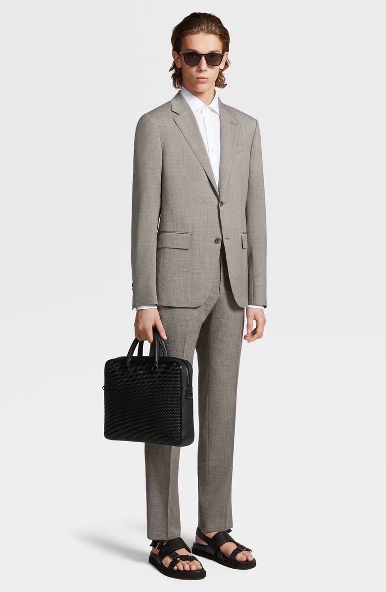 ZEGNA Garment Washed Cotton & Linen Button-Up Shirt, Alternate, color, White