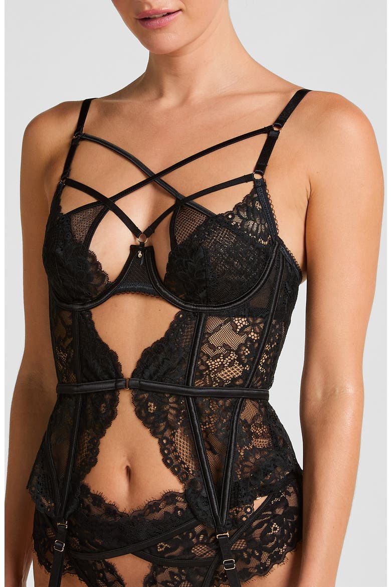 Anna Strappy Underwire Lace Basque, Main, color, CAVIAR