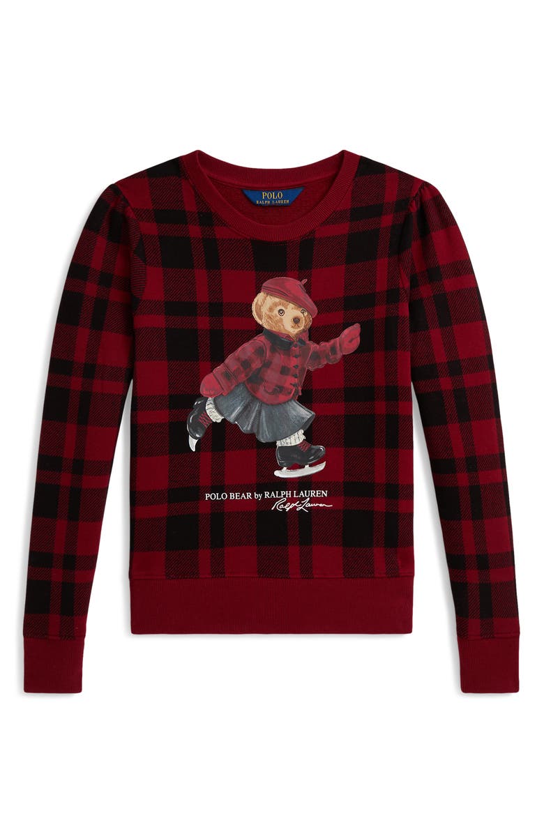Polo Ralph Lauren Kids' Polo Bear Fleece Crewneck Sweatshirt, Main, color, Edged Overcheck Holiday Red