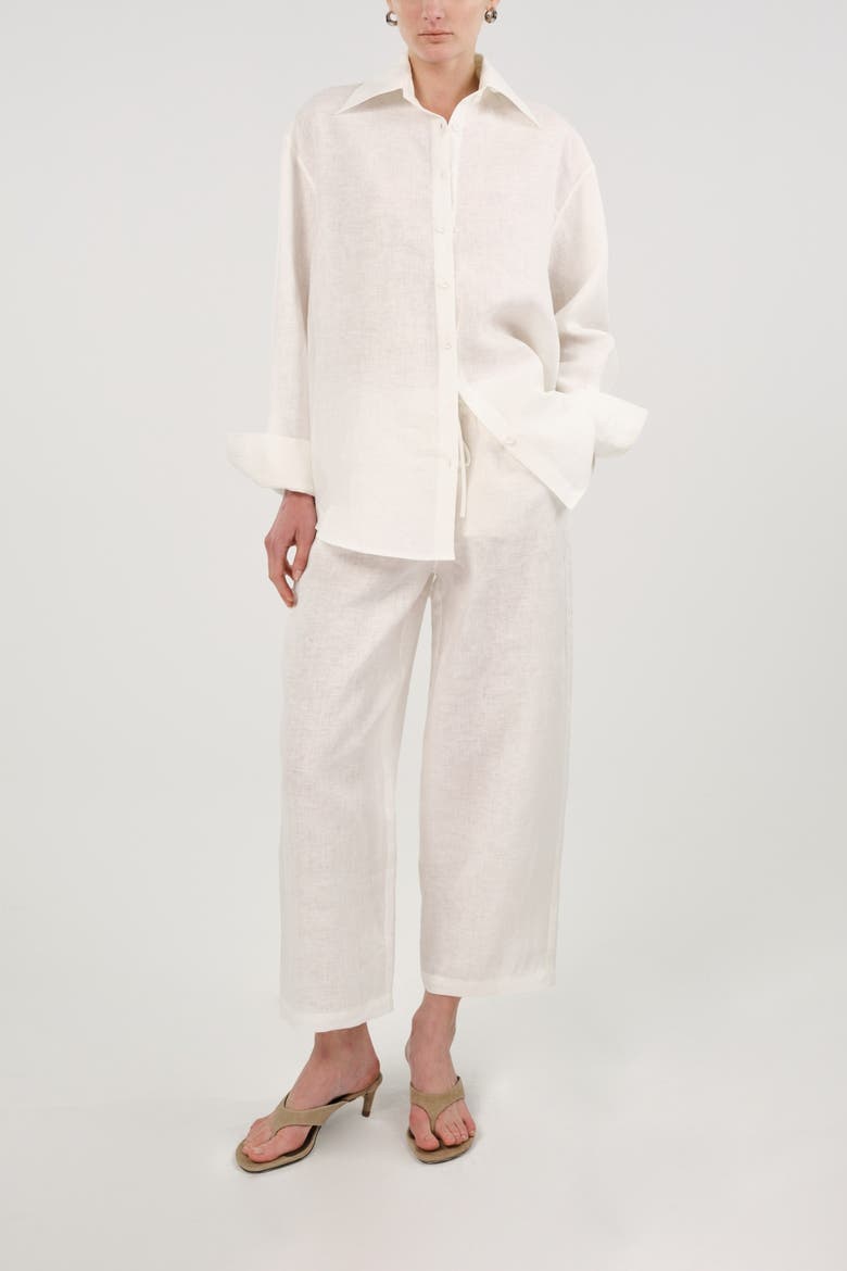 Linen Drawstring Trousers, Alternate, color, Ivory