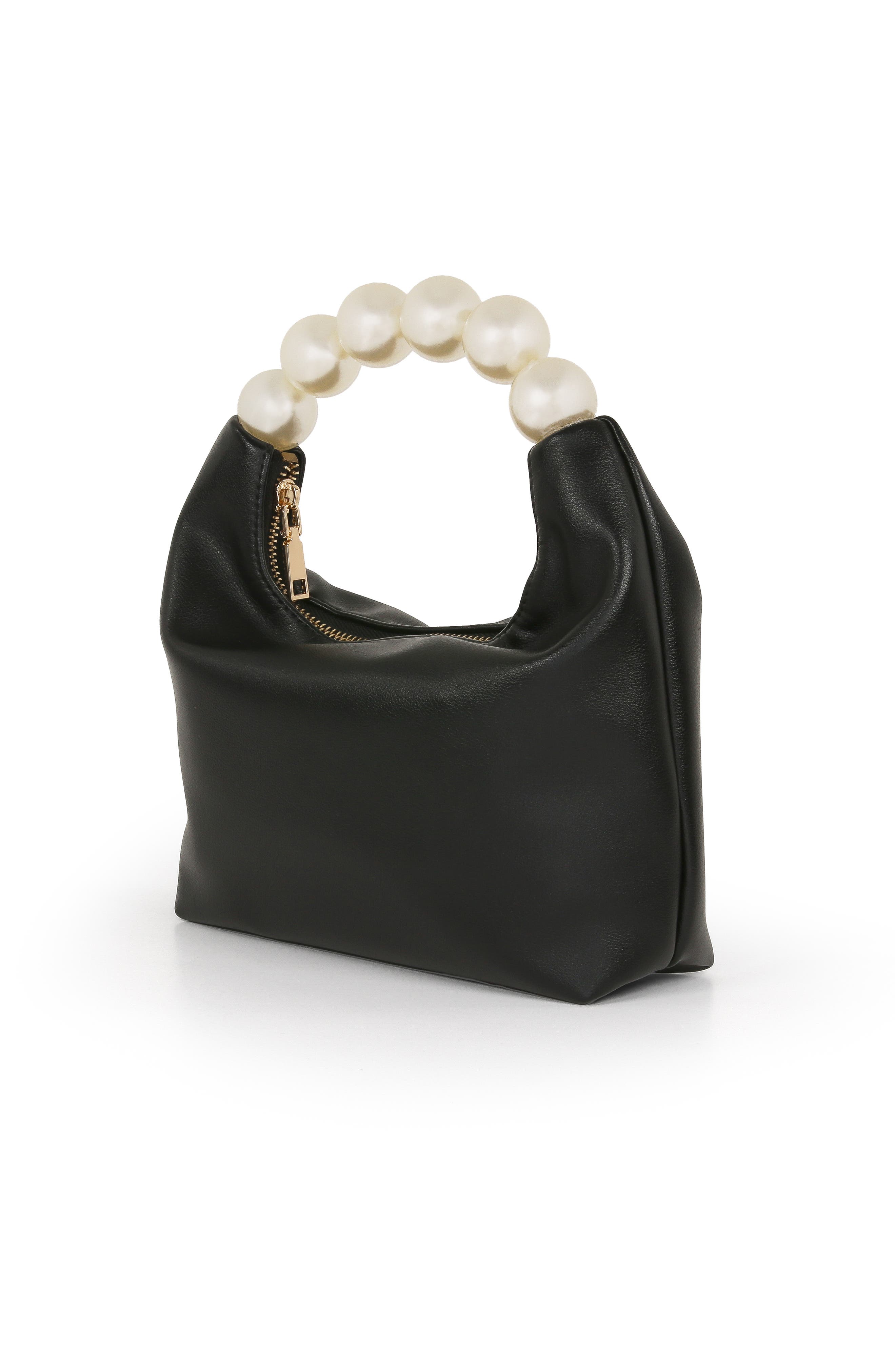 Jewel Badgley Mischka Calla Leather Zip Top w. Large Pearl Top Handle, Alternate, color, Black