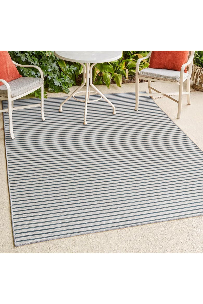 Damon Classic Coastal Pinstripe Reversible Machine-Washable Indoor/Outdoor Area Rug, Alternate, color, Navy/Cream
