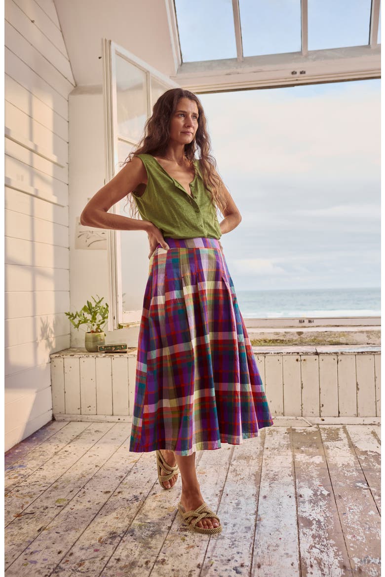 Jamboree Organic Cotton Chambray Midi Skirt, Alternate, color, FLORABUNDA MULTI DAMSON