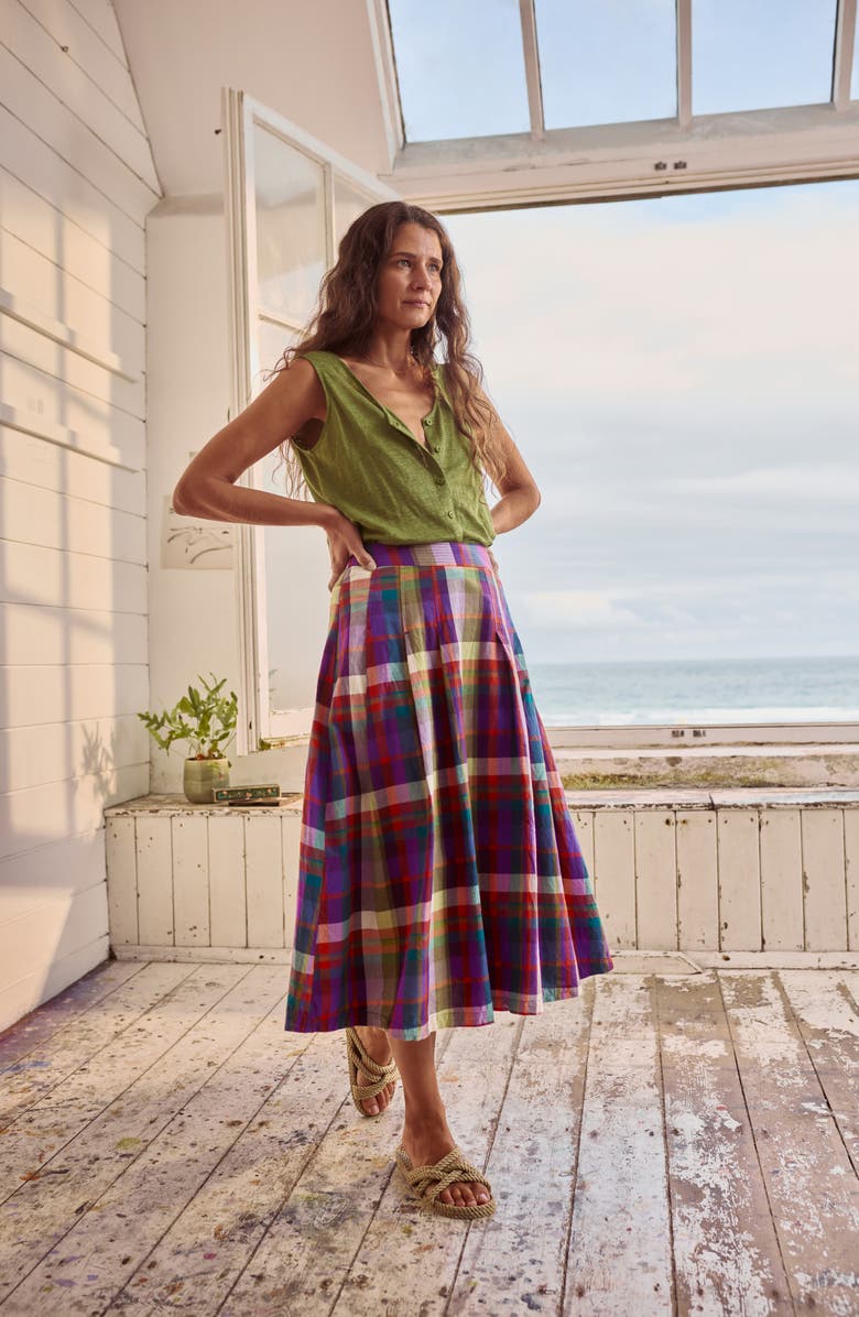 Seasalt Cornwall Jamboree Organic Cotton Chambray Midi Skirt, Alternate, color, Florabunda Multi Damson