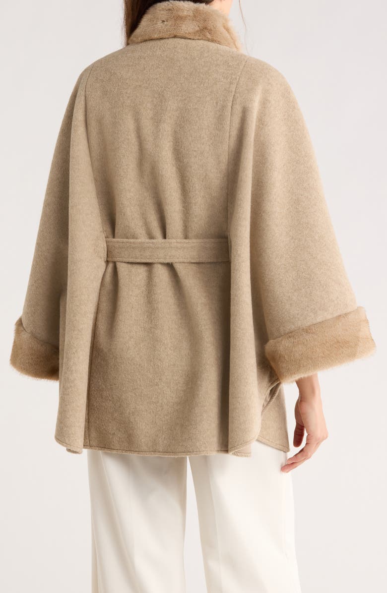 La Fiorentina Faux Fur Trim Cape, Alternate, color, Beige