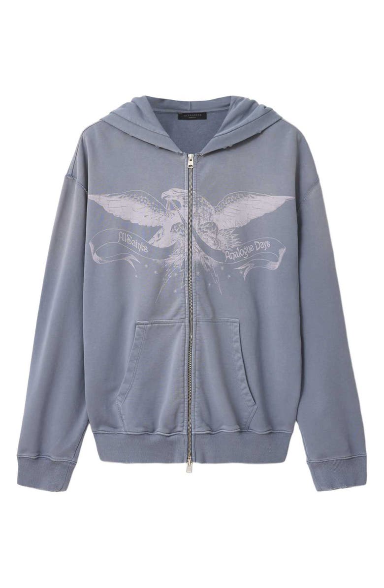 AllSaints Aeterna Graphic Zip Hoodie, Alternate, color, Slate Wash Blue