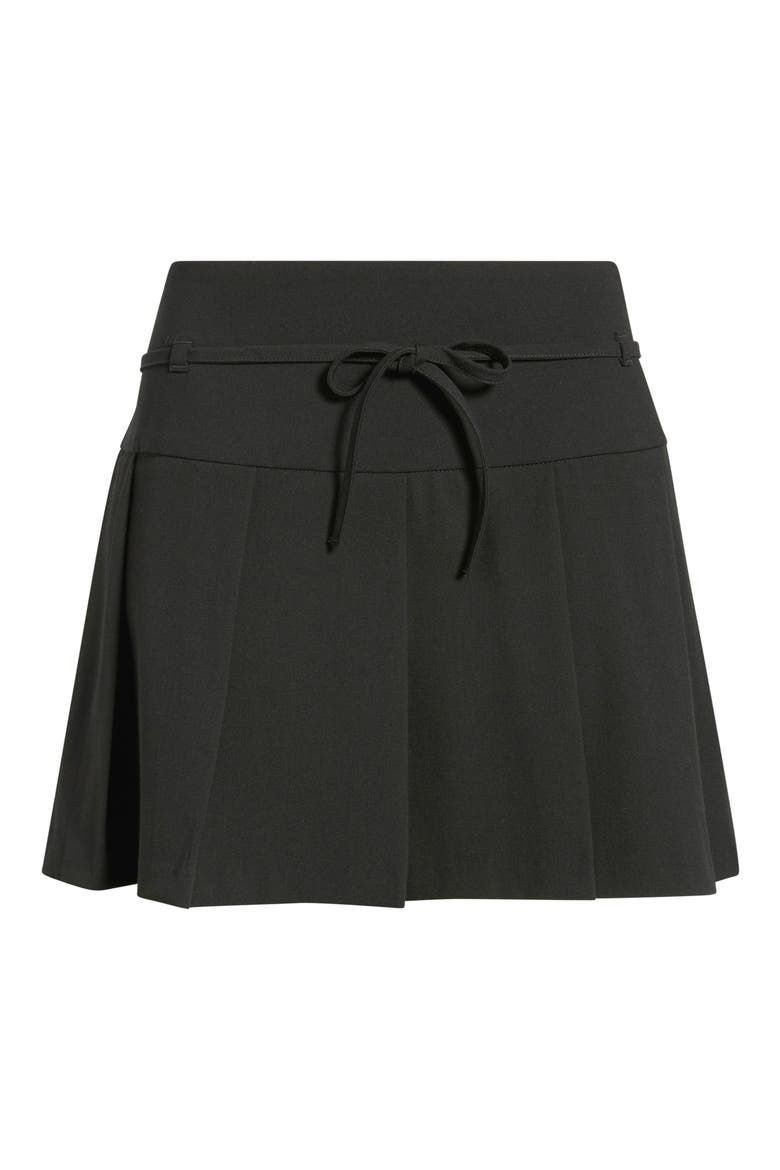 Pleated Belted Plaid Minskirt, Main, color, BLACK