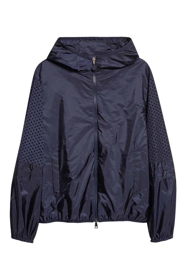 Zelkova Eyelet Trim Hooded Rain Jacket, Alternate, color, NAVY BLUE