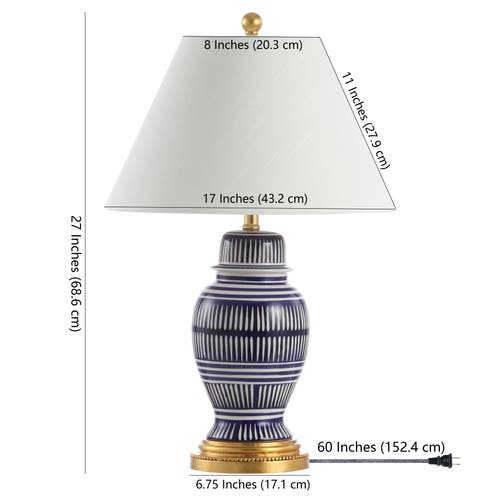 Jonathan Y Reed 27" Ceramic/iron Modern Coastal Led Table Lamp, Navy In Blue/white